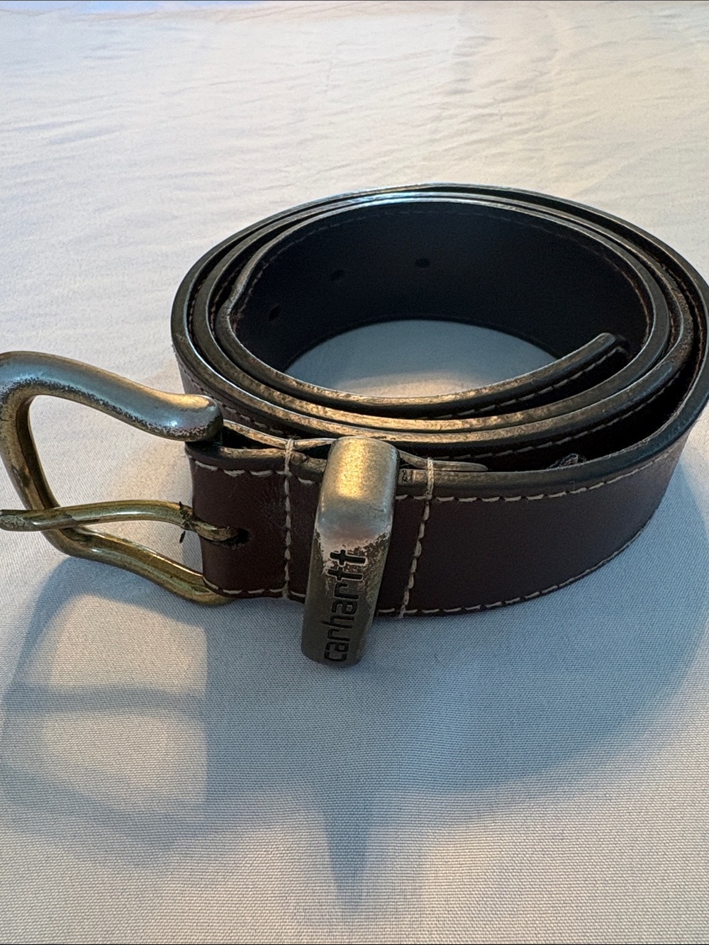 Carhartt Men's Brown Leather Belt with Brass-Tone Buckle